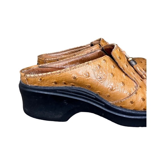 Ariat Mules Clogs Brown Leather Ostrich Print Slip On Western Shoes Women's 8.5 - Picture 5 of 15